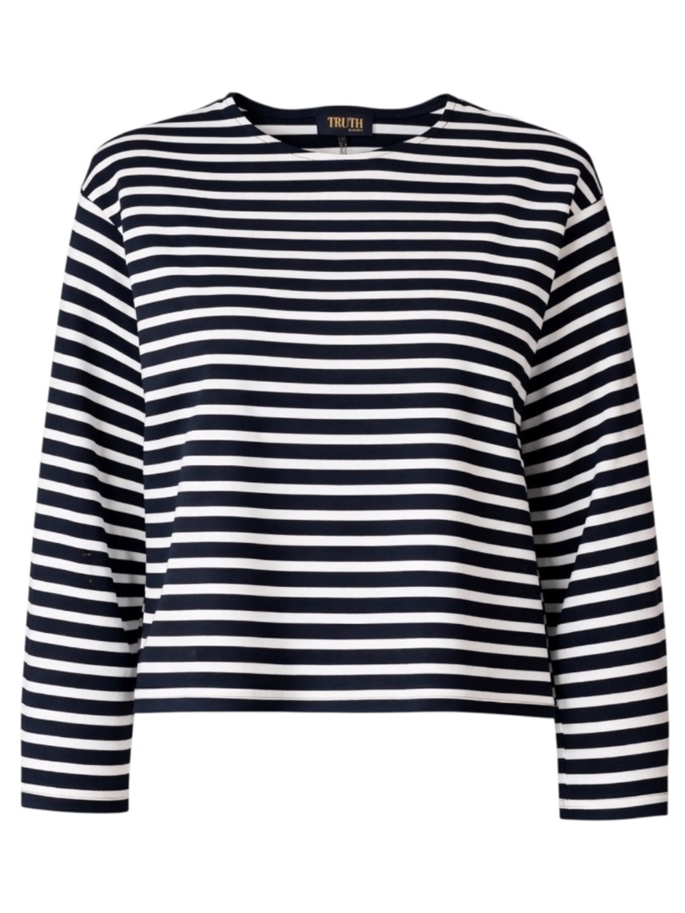 TRUTH by Republic Black and White Striped Boatneck Pullover